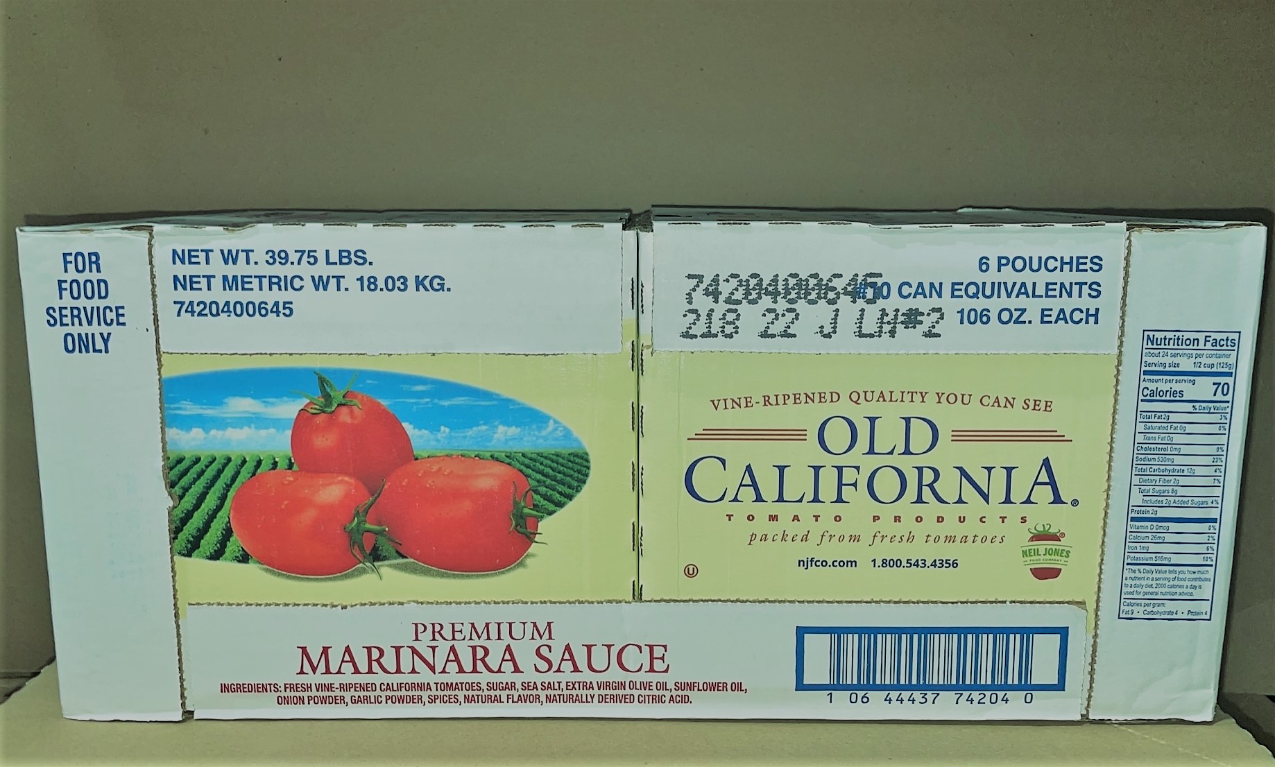 Tomatek Prem Marinara Pouch Old Cal 6ct